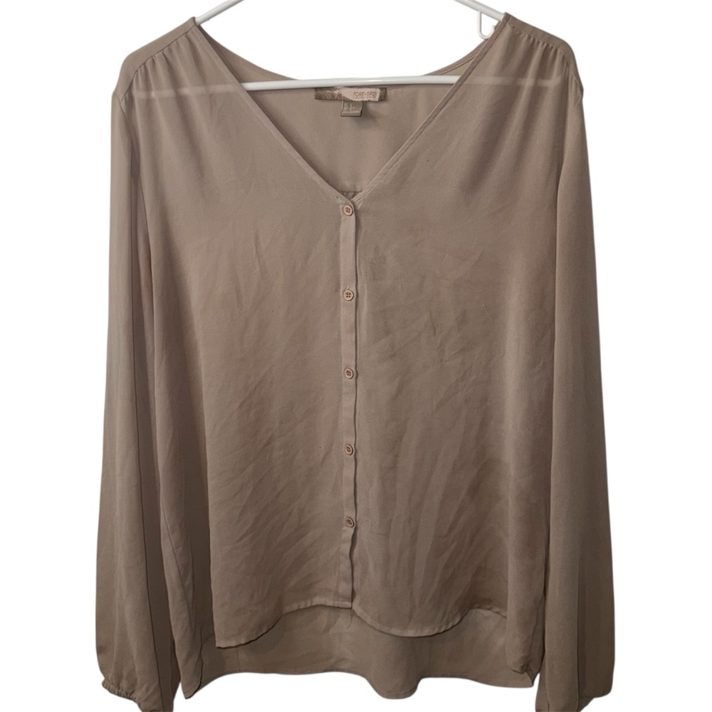 Forever 21 Taupe V-Neck Blouse (L)
